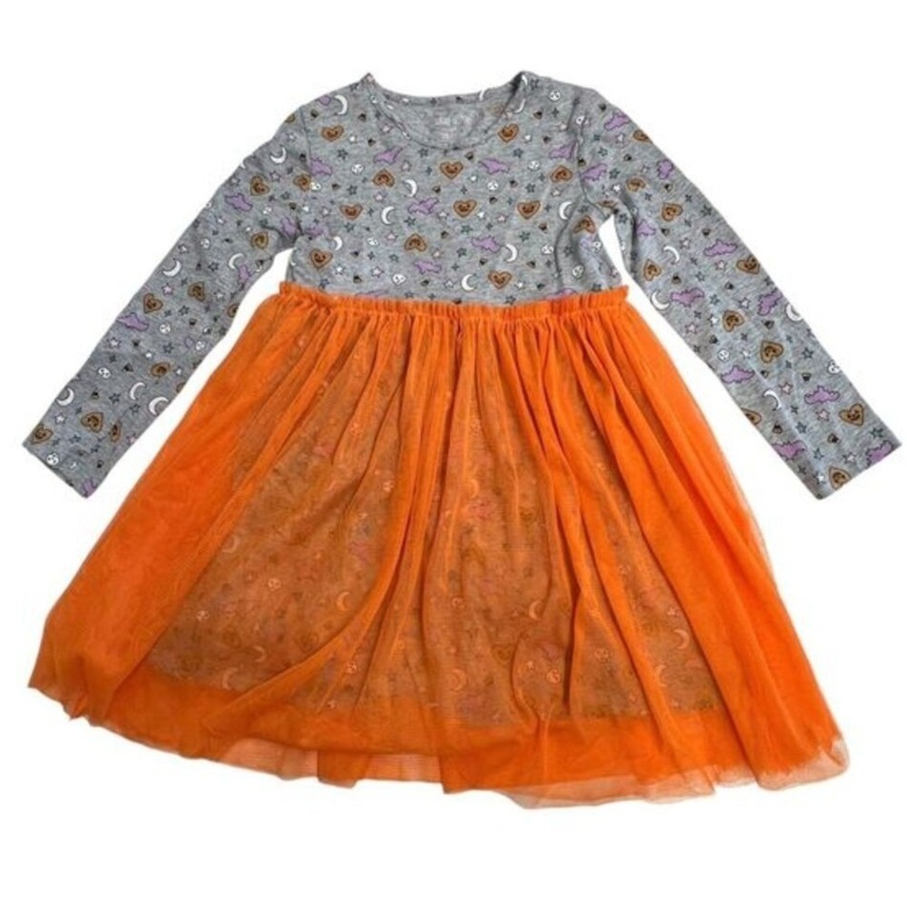 Okie Dokie Halloween Tulle Dress Kids 5T Grey Orange‎ Excellent Long Sleeve Tutu